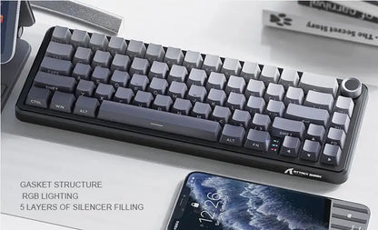 Attack Shark X66 Kabellose mechanische Tastatur 65% Kompaktlayout RGB-Hintergrundbeleuchtung Gasket Hot Swap Bluetooth USB-C PBT großer Akku