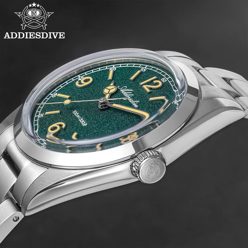 Reloj para hombre ADDIESDIVE AD2518 de 36mm en oferta destacada, cristal de espejo abombado, acero inoxidable 316L, cuarzo, resistente al agua 100m