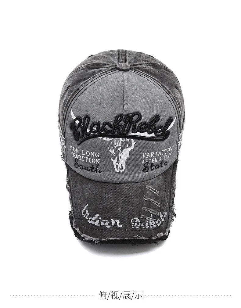 Șapcă de baseball vintage cu litere brodate, model „Bull Washed”, pălărie de soare retro pentru bărbați și femei, șapcă casual cu cozoroc în stil hip-hop