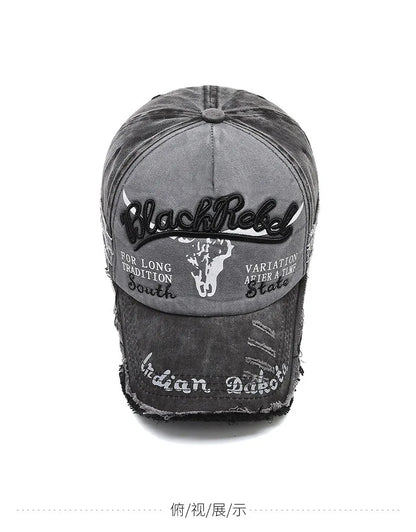 Șapcă de baseball vintage cu litere brodate, model „Bull Washed”, pălărie de soare retro pentru bărbați și femei, șapcă casual cu cozoroc în stil hip-hop