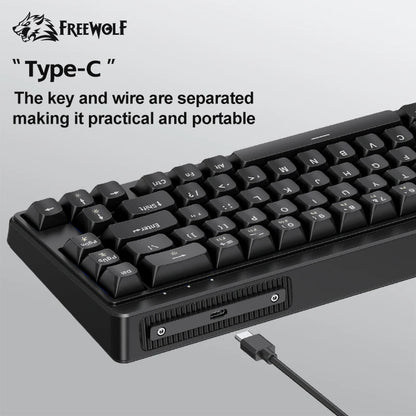 FREEWOLF M68SE 68 Key Mini Wired Keyboard RGB Backlit Type-C 68% Layout Compact Gaming Office PC Laptop