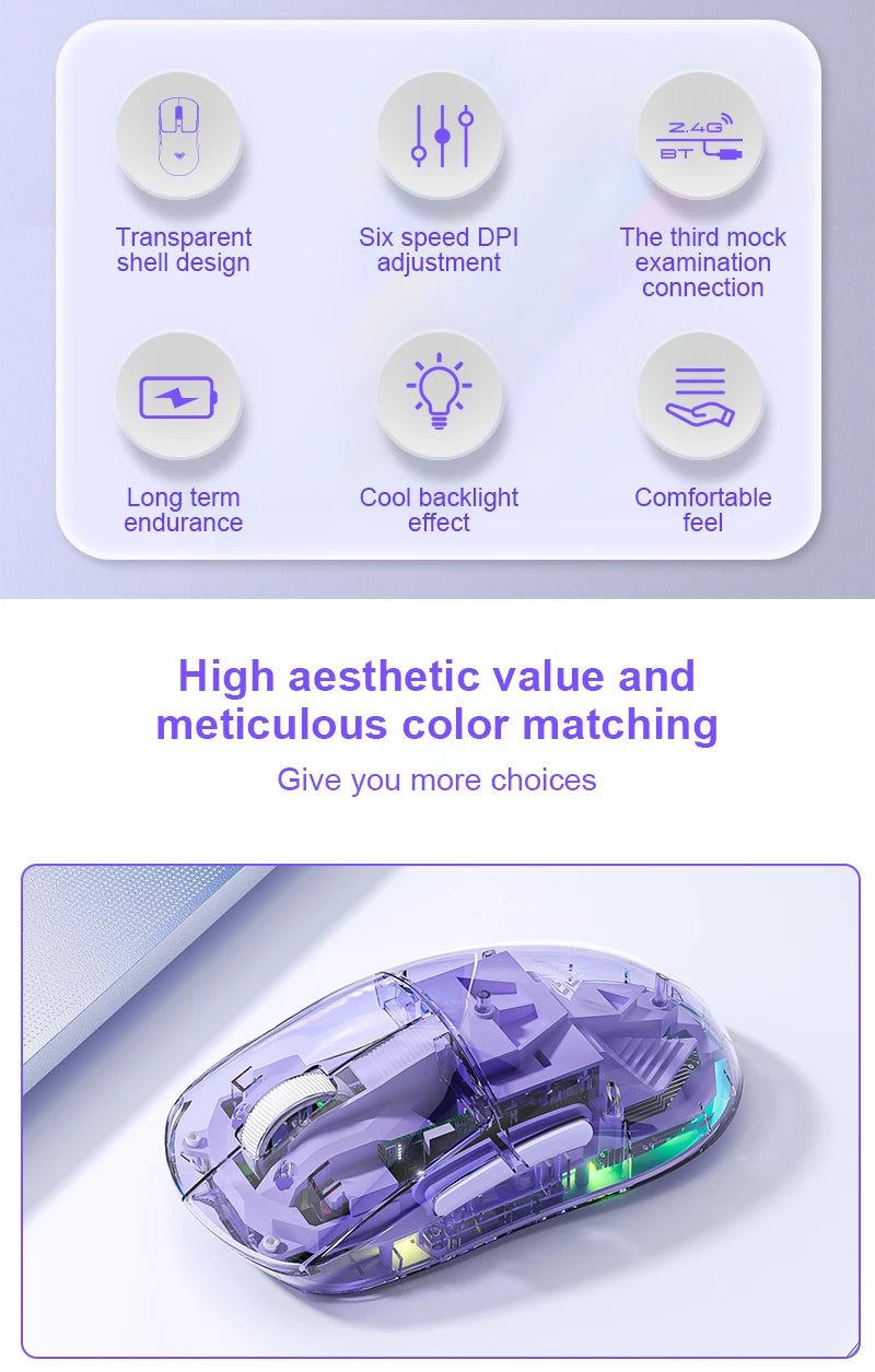 AULA SC660 Wireless Bluetooth Mouse E-sports Mouse Three-Mode Connection Lightweight Mouse Type-C Charging Game Office Girls Boy