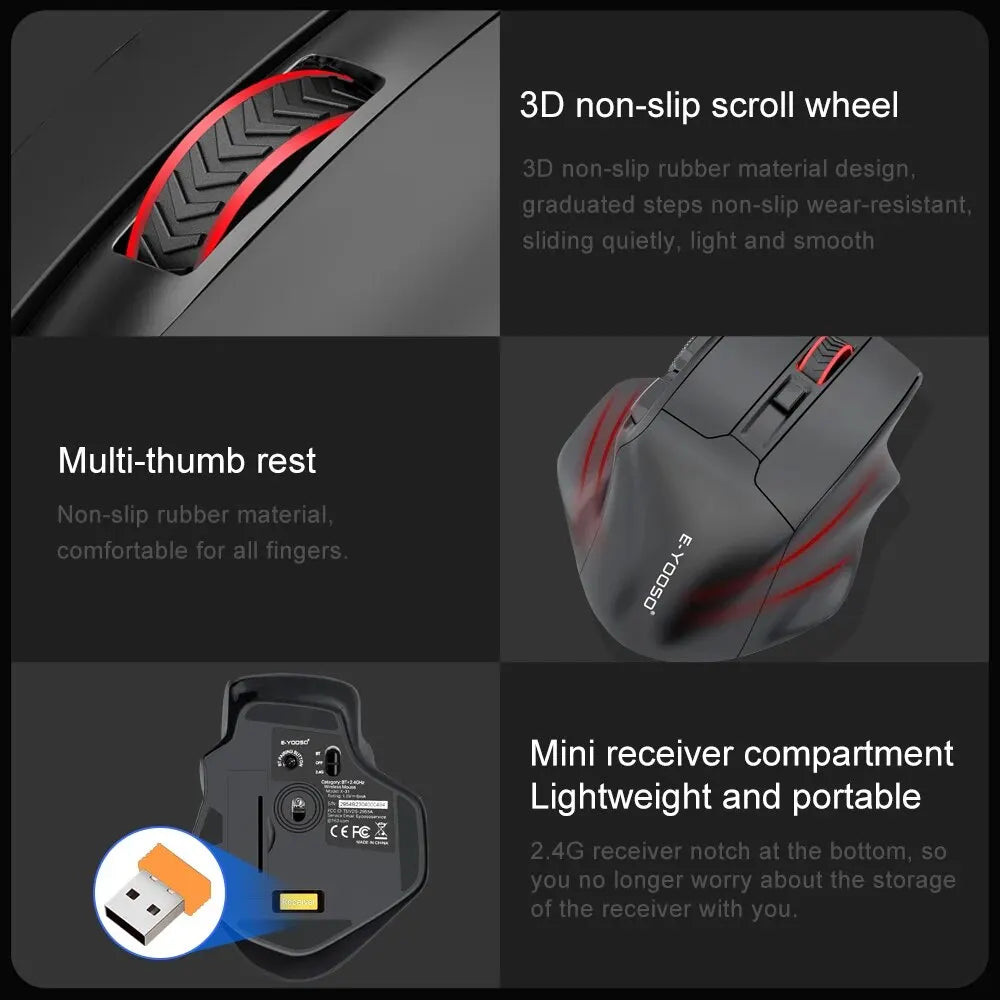 Mouse gaming E-YOOSO X-31 Pro USB, mare, cu suport Bluetooth 2.4G Wireless, PAW3212, 4800 DPI, pentru gameri, computer, laptop și PC