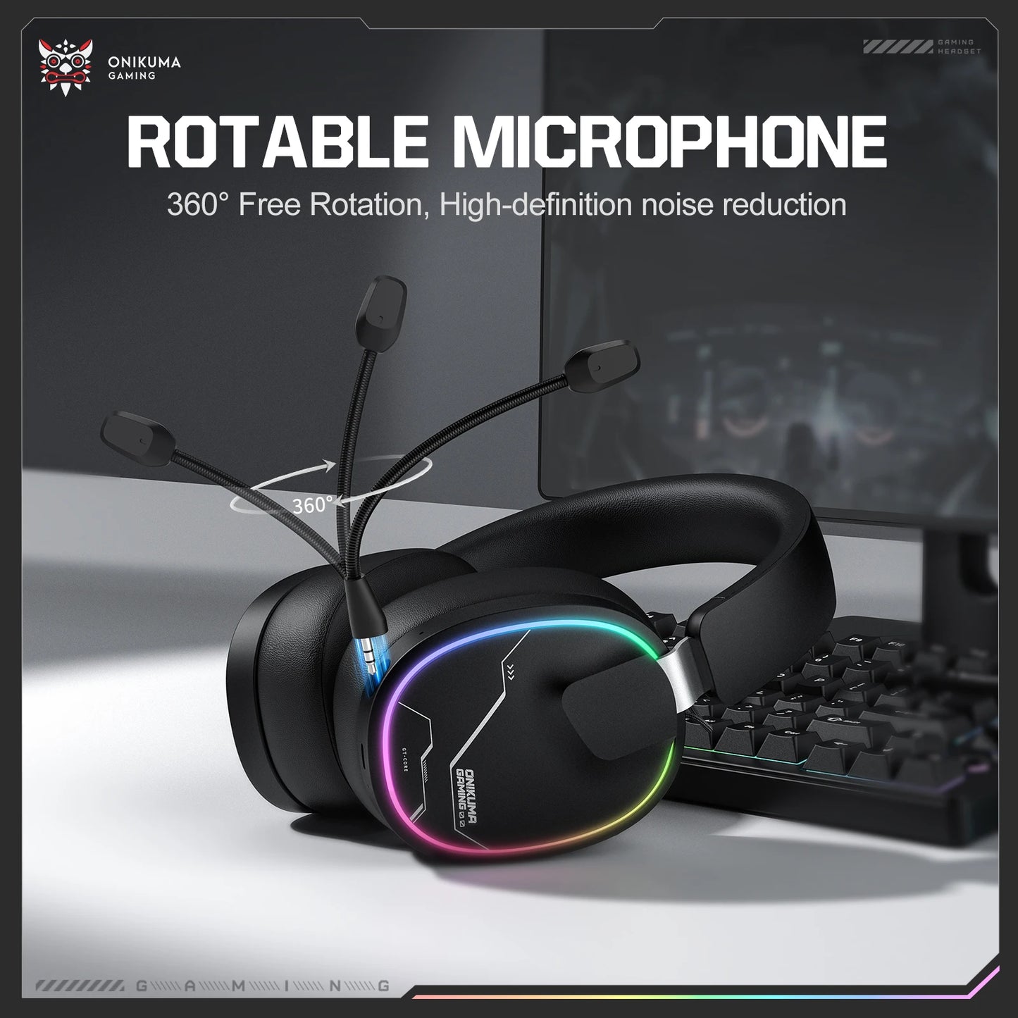 ONIKUMA Gt808 45dB Active Noise Canceling Wireless Headset | Hi-Res Audio, 1200mAh Battery 2.4GHz, Bluetooth, Wired