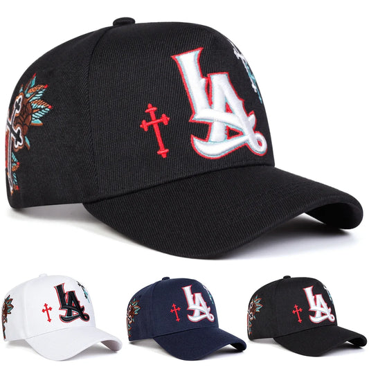 Unisex LA Letter Cross Embroidery Baseball Caps Spring and Autumn Outdoor Adjustable Casual Hats Sunscreen Hat Sports Cap