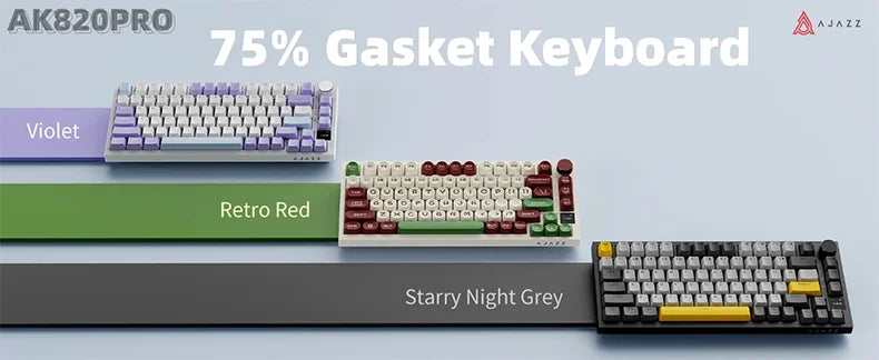 Ajazz AK820 Pro Gaming Mechanical Keyboard 75% Bluetooth/Wireless Customized Gamer Keyboard with TFT Color Screen Knob for PC