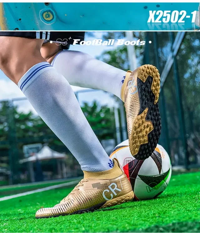 Kids Anti Collision Toe Football Boots Lace Up Closure Short Non Slip Studs Wearproof Breathable Outdoor Grass Game Shoes