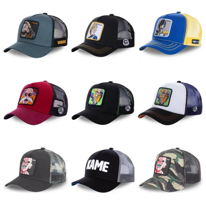 Cappellino Dragon Ball Son Goku da viaggio estivo con visiera, da uomo, ricamato, stile hip-hop, visiera parasole, cappellino trucker regolabile in rete
