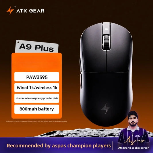 ATK Dragonfly A9 kabellose Bluetooth-Gaming-Maus, ergonomisches Design, schnelle Reaktion, PAW3950 Ultra, 800mAh, leicht, 8KHz, E-Sports