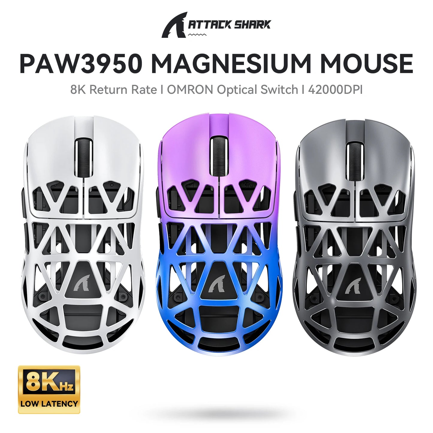 Attack Shark R2 bezdrôtová herná myš PAW3950 8K z horčíkovej zliatiny, ľahká herná myš Bluetooth Tri-Mode na hranie/prácu v kancelárii