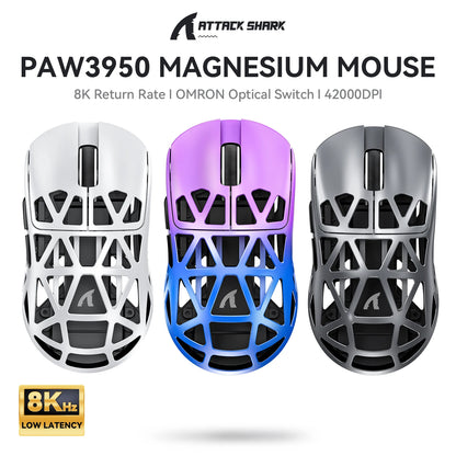 Attack Shark R2 bezdrôtová herná myš PAW3950 8K z horčíkovej zliatiny, ľahká herná myš Bluetooth Tri-Mode na hranie/prácu v kancelárii