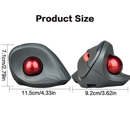 JOMAA Wireless Trackball Mouse Vertical Rechargeable Rollerball Mouse Ergonomic Silent Click Gaming Mouse for Windows Computer