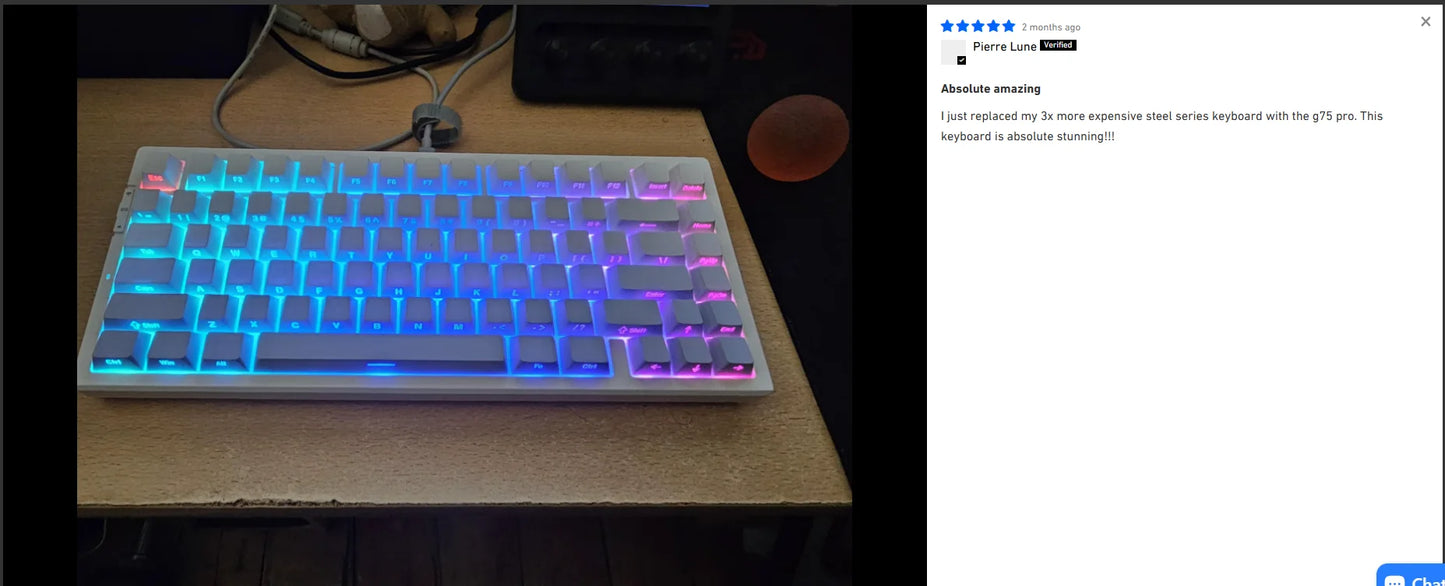 Teclado Mecânico Sem Fios MCHOSE G75 Pro 75% Layout, Montagem Gasket, 5 Camadas de Amortecimento, Retroiluminação RGB, Tri-Mode, Hot Swappable