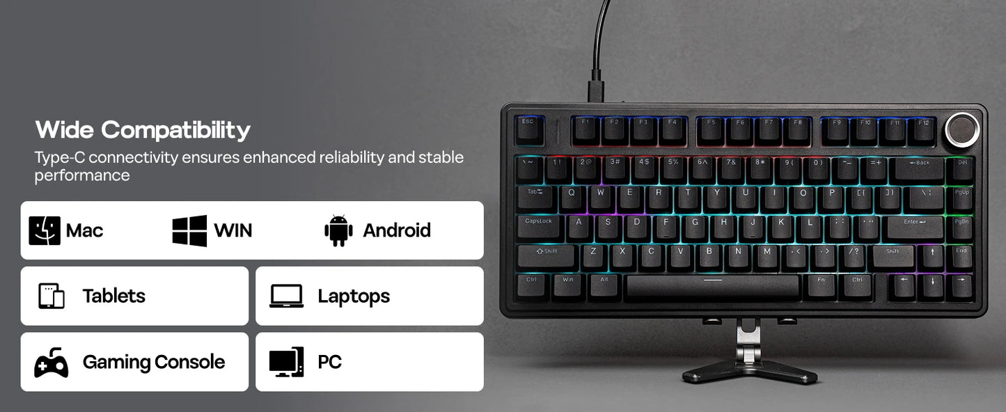 Teclado mecânico EPOMAKER x AULA F75 com fio, 75%, layout ANSI US, gasket, hot-swap, para Mac/WIN/Android, com botão rotativo