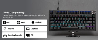 Teclado mecânico EPOMAKER x AULA F75 com fio, 75%, layout ANSI US, gasket, hot-swap, para Mac/WIN/Android, com botão rotativo
