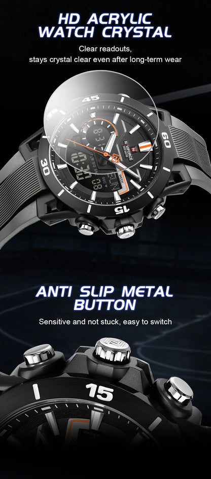 NAVIFORCE Men's Watch Dual Display 50M Waterproof Countdown Chronograph Alarm Clock Male Fashionable Sports Wristwatch NF7135