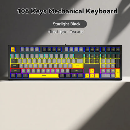 Teclado Gaming Mecânico com Fio de 108 Teclas e Retroiluminação RGB | Chip Gaming | Baixa Latência | Anti-Ghosting | para Jogadores de PC Win/Mac