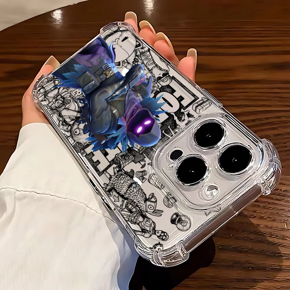 Capa de Telemóvel Fortnite para iPhone 17 16e 16 15 14 13 12 11 Mini Air Pro Max X XR XSMax 7 8 Plus, Transparente e Antiqueda