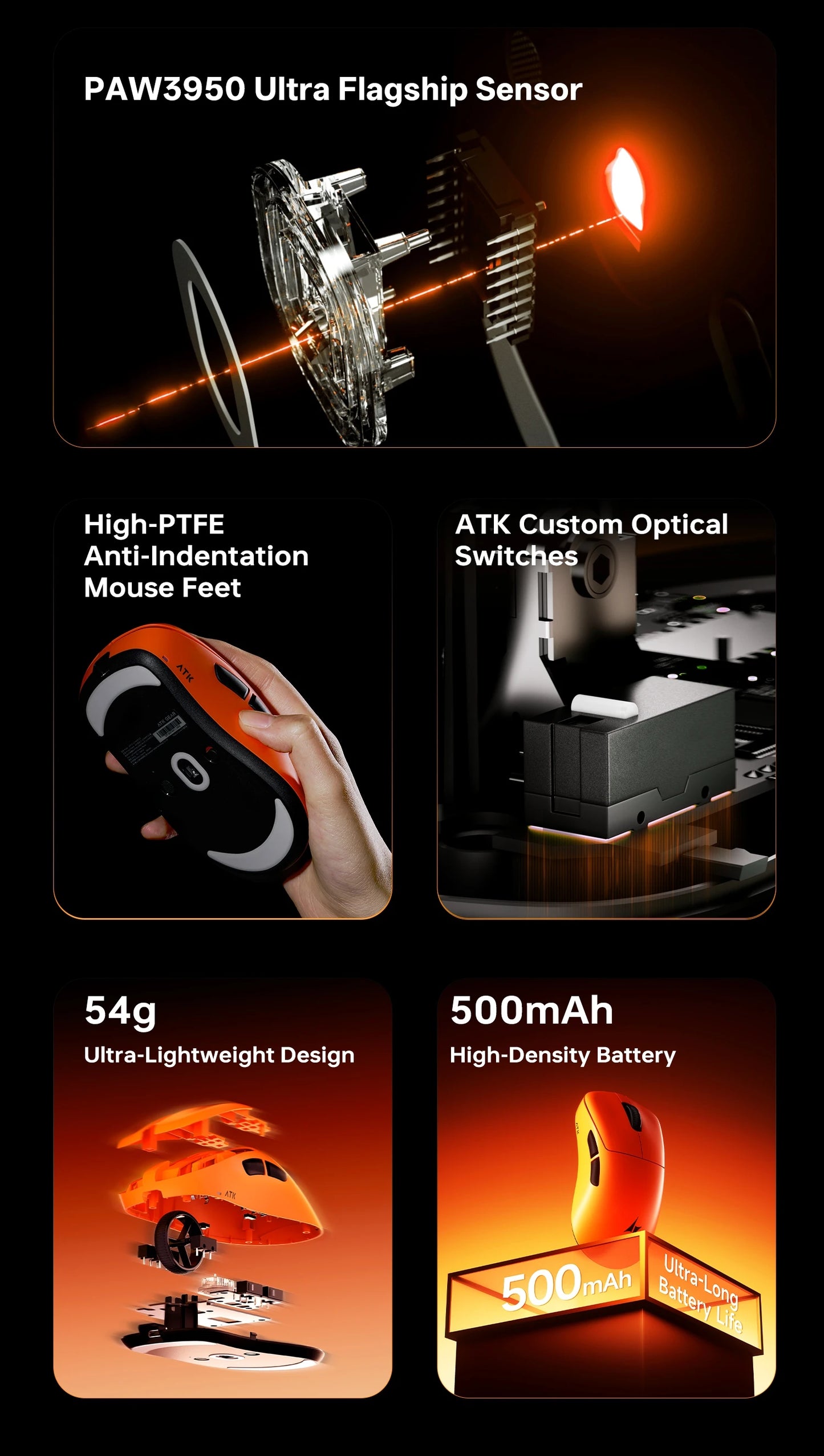 ATK Blazing Sky Z1 V2 Ultimate bezdrátová myš PAW3950 Ultra Dual 8K herní myš ergonomická, vlastní vývoj, pro střední až velkou ruku