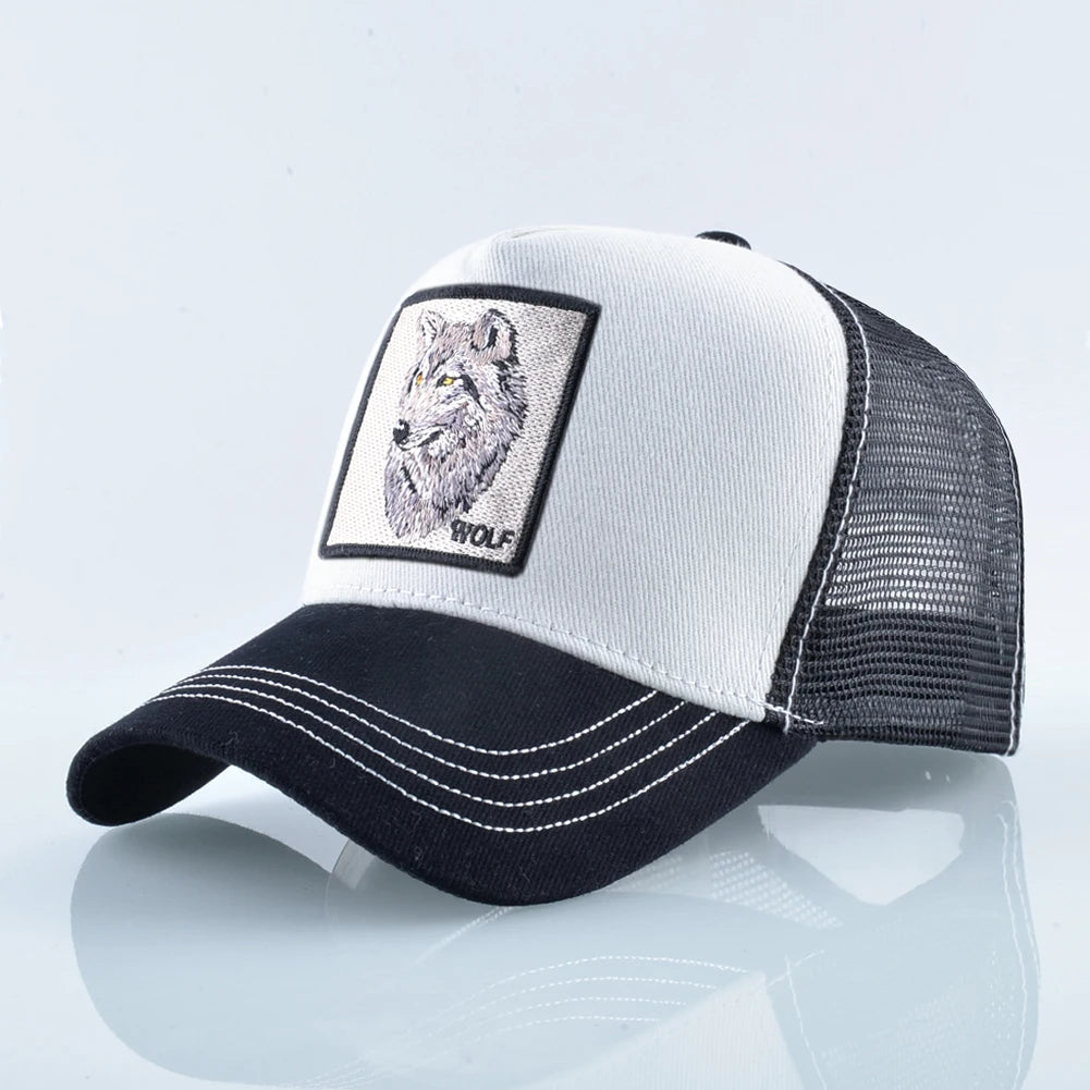 Modieuze baseballpet met geborduurde wolfspatch, snapback, hiphop-truckerpetten voor heren en dames, ademende pet met klep voor buitengebruik