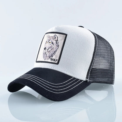 Modieuze baseballpet met geborduurde wolfspatch, snapback, hiphop-truckerpetten voor heren en dames, ademende pet met klep voor buitengebruik