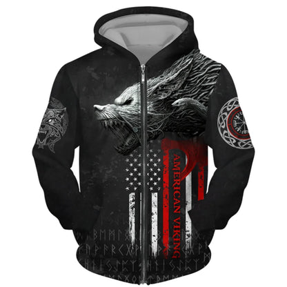 3D Wolf Print Men Zipper Hoodies Fashion Animal Pattern Top Coat Street Punk Style Oversized Sweatshirts Outdoor Leisure Jackets