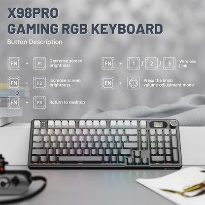 ATTACK SHARK X98PRO Tri-mode Gasket Mechanical Keyboard with TFT Screen & Knob, 99 Keys Layout, 5-Layer Foams, Hot-Swap, RGB