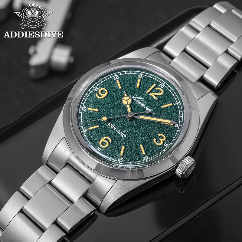 Reloj para hombre ADDIESDIVE AD2518 de 36mm en oferta destacada, cristal de espejo abombado, acero inoxidable 316L, cuarzo, resistente al agua 100m