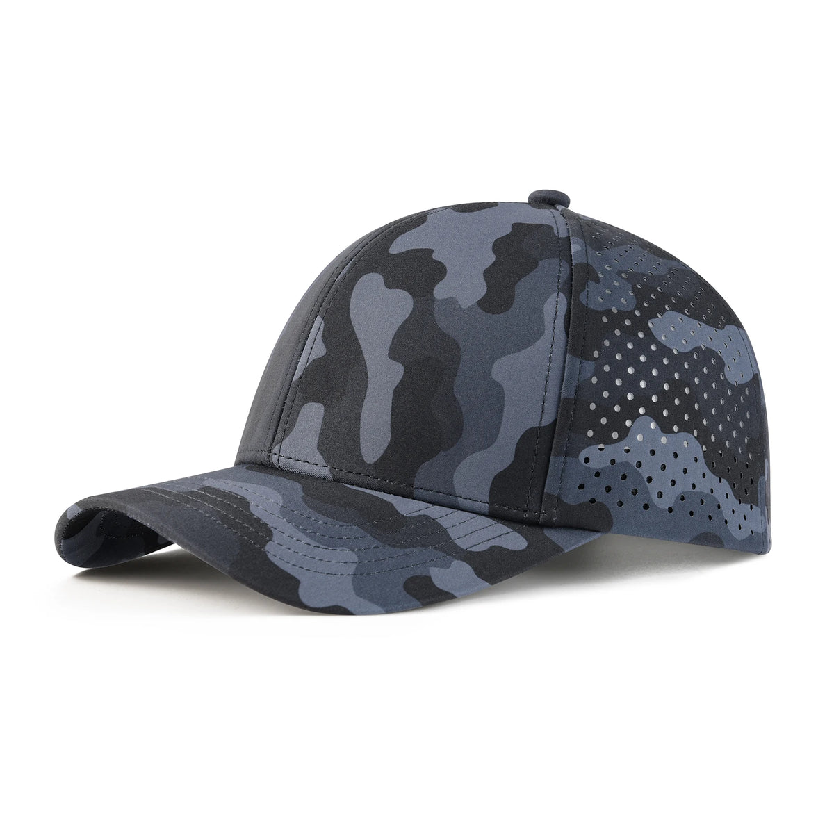 VOBOOM Herren-Baseballkappe mit Schnell-Trocknungsfunktion, lasergeschnittenem Netzstoff, gewölbter Krempe und Snapback-Verschluss – für Outdoor, Laufen und Reisen – schwarze Kappe