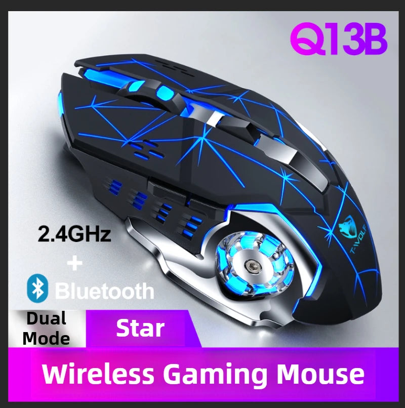 Q13 2.4G Bluetooth Wireless Mouse RGB Backlight DPI Adjustable 6 Keys USB Rechargeable Mechanical E-Sports Mouse for PC Laptop