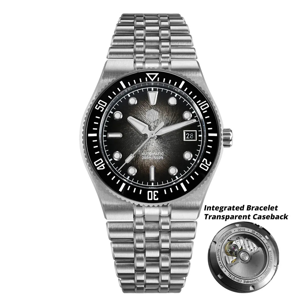 San Martin 40mm Luxus-Taucheruhr für Herren, Miyota 9015, Sunburst-Emaille-Zifferblatt, automatische mechanische Armbanduhr, wasserdicht bis 200m, SN0148