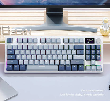 Teclado mecânico ATTACK SHARK K86 com botão metálico, ecrã TFT inteligente a cores, layout de 87 teclas, iluminação RGB e ligação trimodo