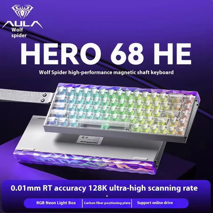 Teclado mecânico gaming com fios AULA HERO68 HE, switches magnéticos, Rapid Trigger, taxa de polling 8K, RGB, para esports