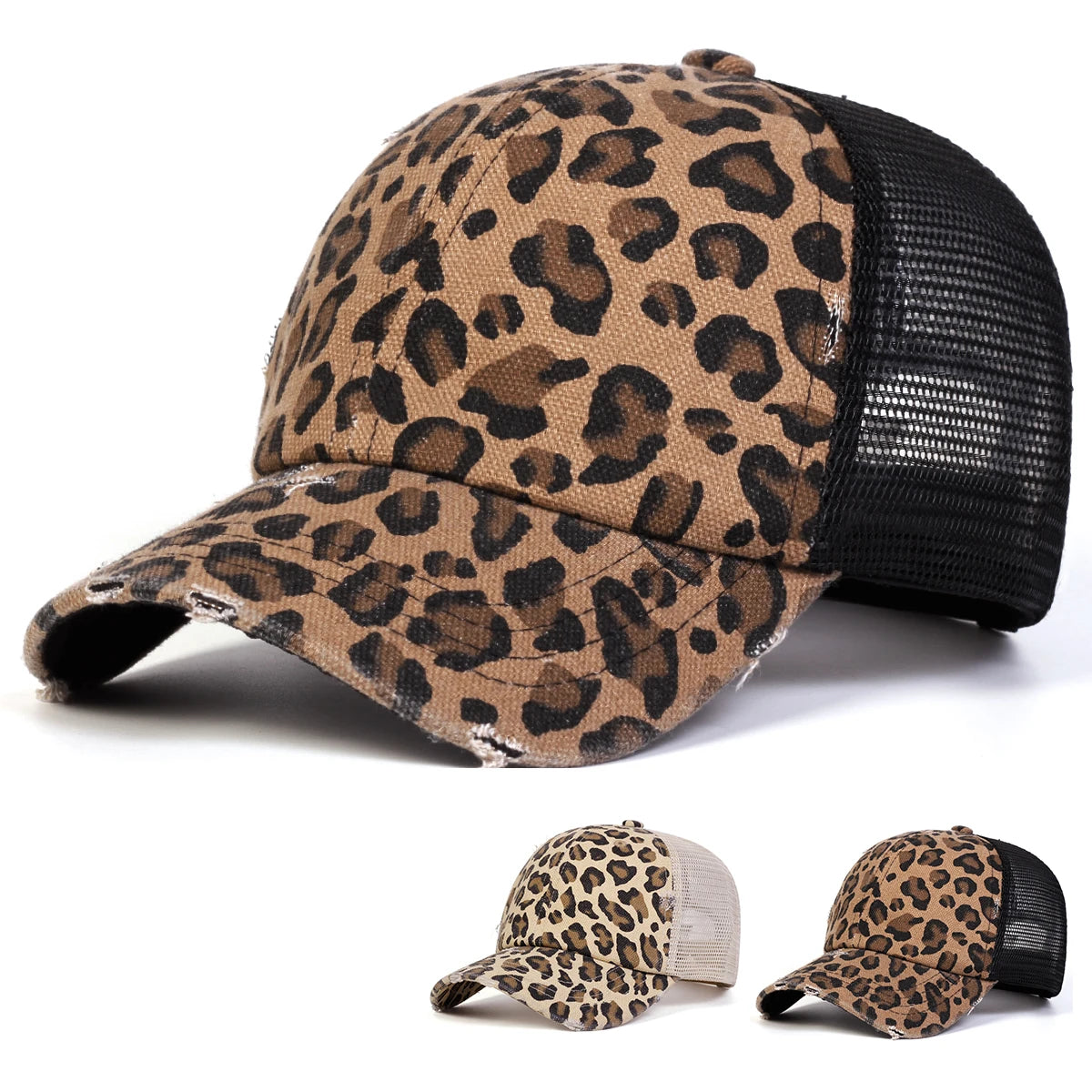 Unisex-Baseballmützen mit Leopardenmuster, Lochstickerei, Netz, für Frühling und Herbst, Outdoor, verstellbar, Freizeitmützen, Sonnenschutzmützen, Sportmützen