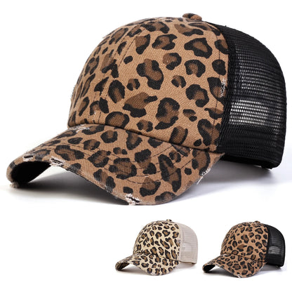 Unisex-Baseballmützen mit Leopardenmuster, Lochstickerei, Netz, für Frühling und Herbst, Outdoor, verstellbar, Freizeitmützen, Sonnenschutzmützen, Sportmützen