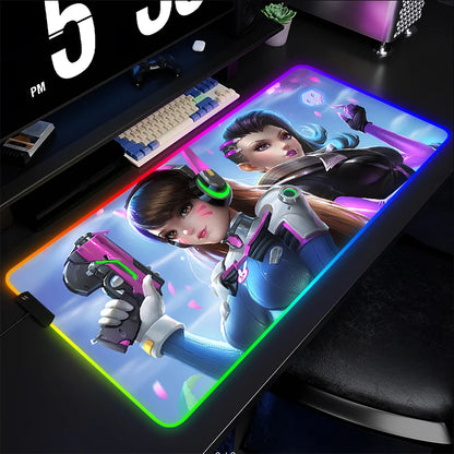 Геймърски пад за мишка и клавиатура Overwatch Sombra, подложка за бюро с LED RGB, гумен килим за мишка, kawaii mousepad за ноутбук