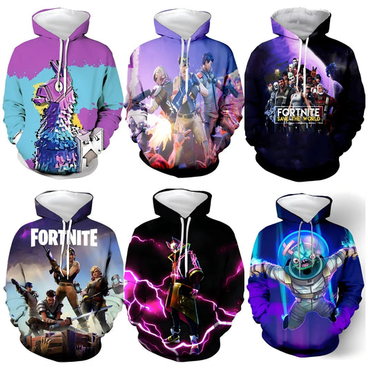 Fortnite 2024 Kinder-Sweatshirt mit digitalem 3D-Druck, Hoodie als Pullover-Jacke für Herren und Damen, langärmelig, Kindergeschenk