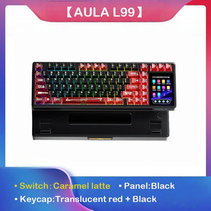 Teclado mecânico AULA L99 com ecrã inteligente, Bluetooth sem fios, tri-modo, teclado gaming noturno para portátil, 8000mAh, switch Raindrop