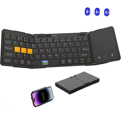 Folding Travel Keyboard with Touchpad & Display, Foldable Bluetooth Keyboard for Windows iOS Android, Multi Device Keyboard