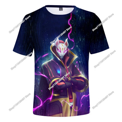Fortnite T-Shirt für Erwachsene und Kinder, 3D-Digitaldruck, lockere Passform, große Größen, kurzärmeliges Sommer-Tee für Kinder