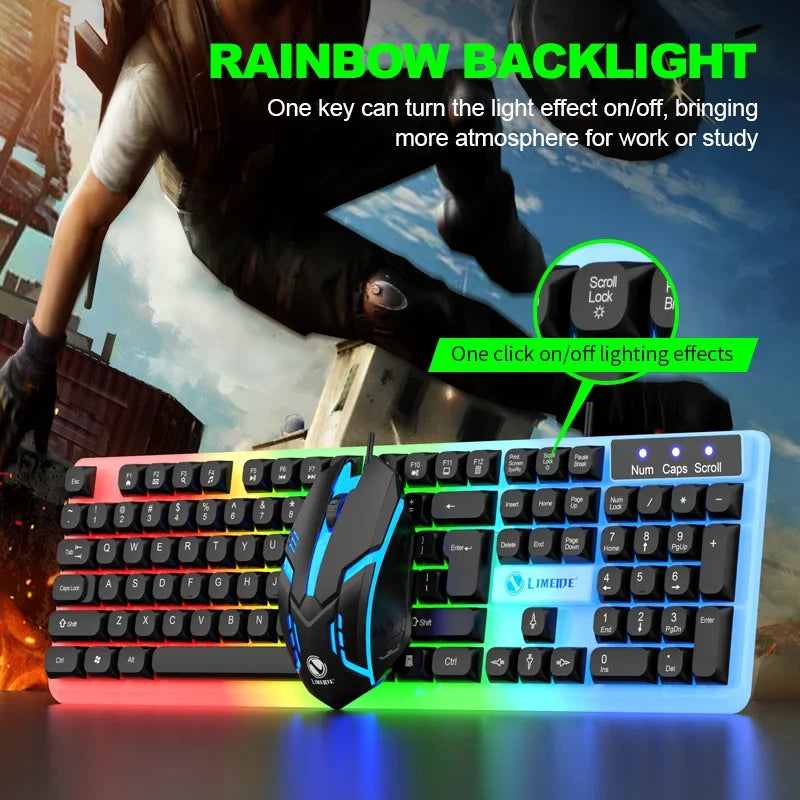 NG GTX350 Gaming-Tastatur-Maus-Set für Computer und Laptop, beleuchtetes Gamer-Kit, LED, kabelgebundene USB-Tastatur GTX350 Set – Schwarz