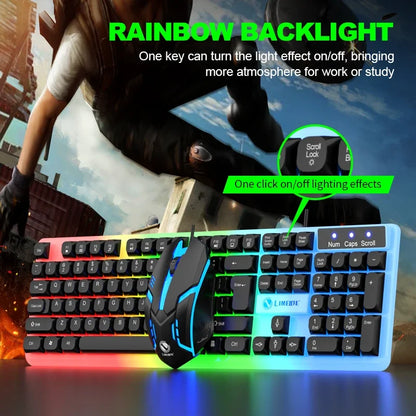 NG GTX350 Gaming-Tastatur-Maus-Set für Computer und Laptop, beleuchtetes Gamer-Kit, LED, kabelgebundene USB-Tastatur GTX350 Set – Schwarz
