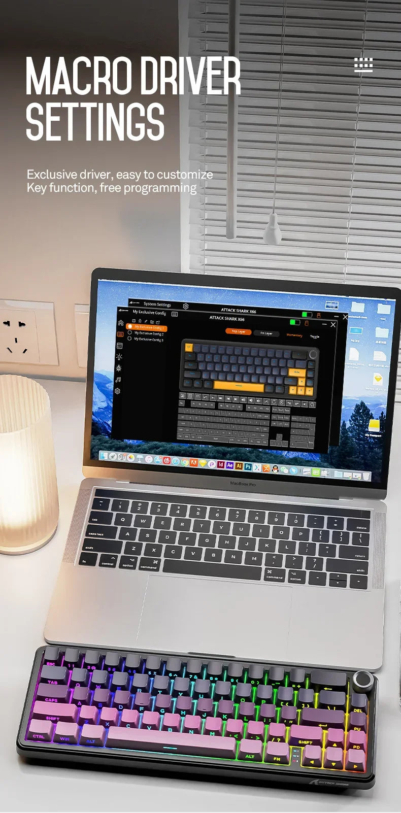Attack Shark X66 Kabellose mechanische Tastatur 65% Kompaktlayout RGB-Hintergrundbeleuchtung Gasket Hot Swap Bluetooth USB-C PBT großer Akku