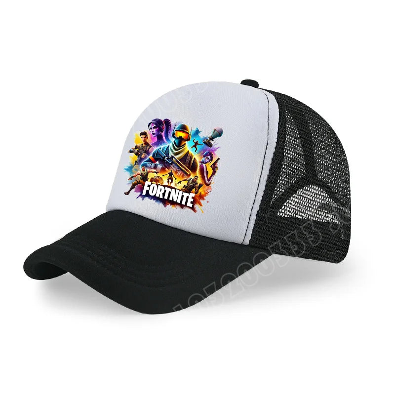 Dětská letní kšiltovka Fortnite s potiskem ve stylu kreslené hry, prodyšná síťovina, nastavitelná čepice s kšiltem, dárek k narozeninám pro děti