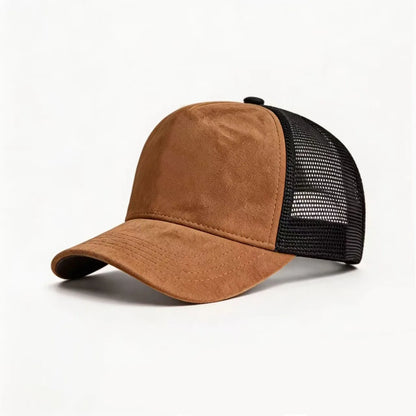 Șapcă de baseball din plasă de vară pentru femei și bărbați, șapcă din piele de căprioară uni, cu patch și închidere snapback, casual, respirabilă, unisex, de stradă, hip-hop, șepci de camionagiu