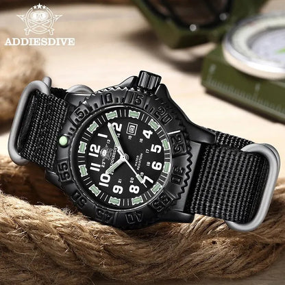 ADDIESDIVE 2023 Men's Sports Watch Military Sports Luxury Rotating Bezel Luminous Watch Nylon Strap 50m Waterproof Quartz Watch