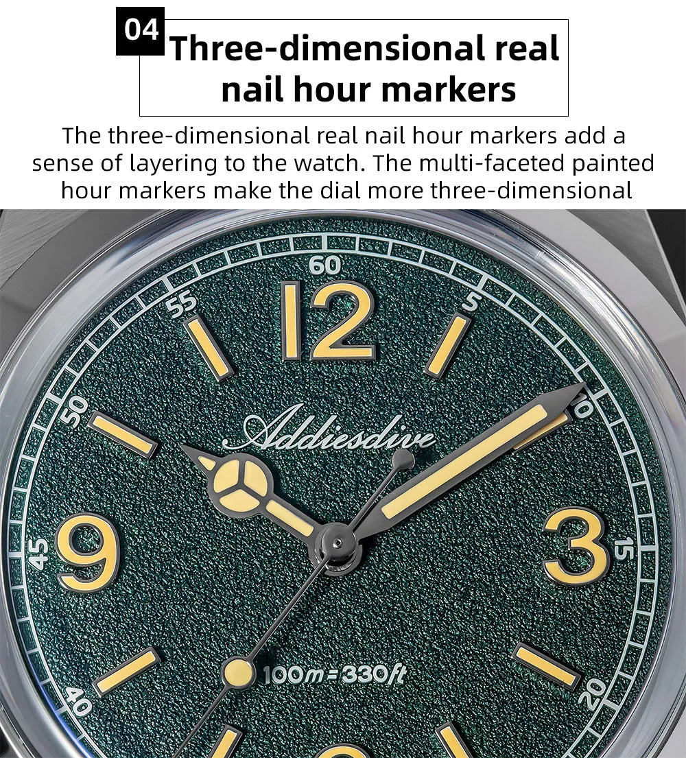 Reloj para hombre ADDIESDIVE AD2518 de 36mm en oferta destacada, cristal de espejo abombado, acero inoxidable 316L, cuarzo, resistente al agua 100m