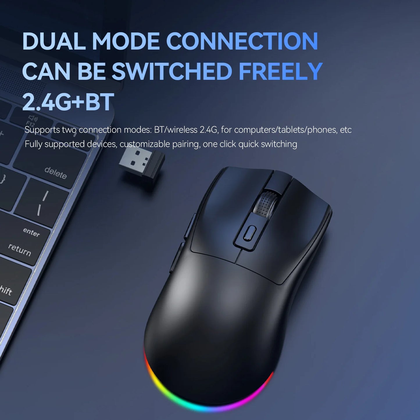 X3 Wireless Bluetooth Mouse 2.4G Dual-Mode Connection, DPI Adjustable, Lightweight Gaming Mouse, RGB Light, 300mAh Battery Capacity