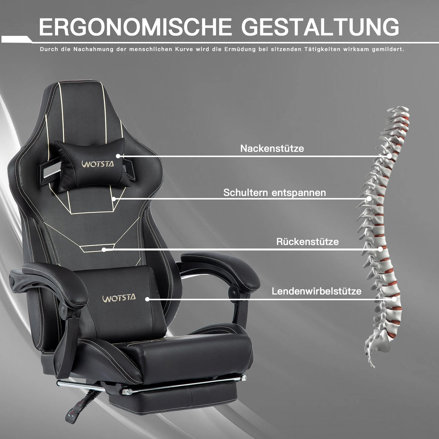 WOTSTA Gaming Chair Ergonomic Gaming Chair Office Chair with Footrest Racing Computer Chair Height Adjustable Padded Computer Chair