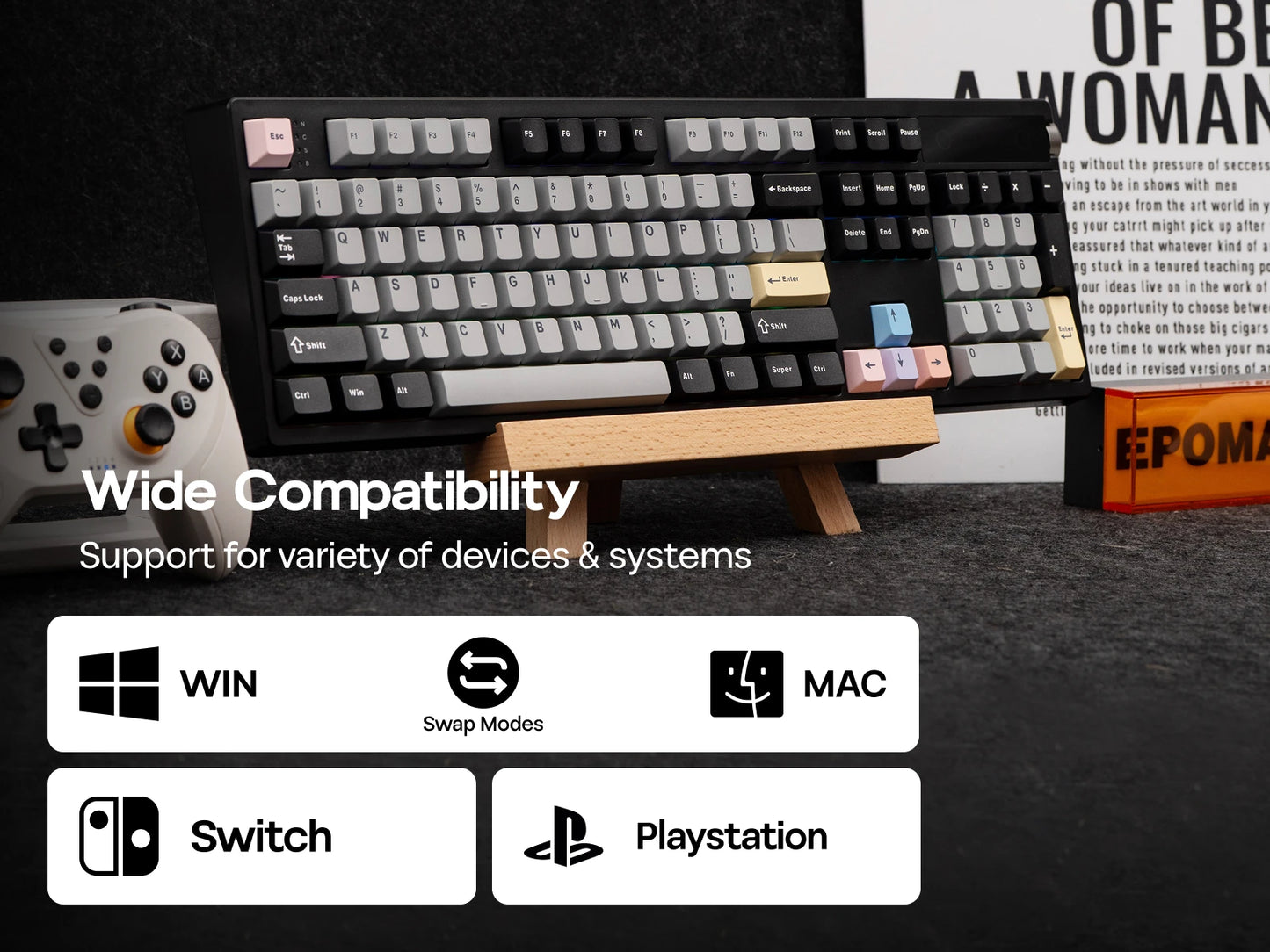Teclado Mecânico EPOMAKER TH108 PRO 100% Full-Size Hot-Swap com Fio/BT/2.4Ghz sem Fios, Ecrã, Botão Rotativo e Bateria de 10000mAh